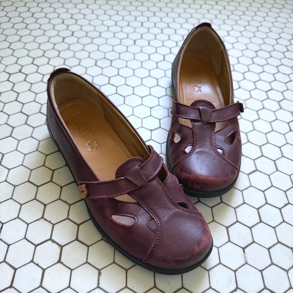 Hotter Nirvana Burgundy Leather Mary Jane Flats Shoes Twee Womens 7.5 UK 5.5